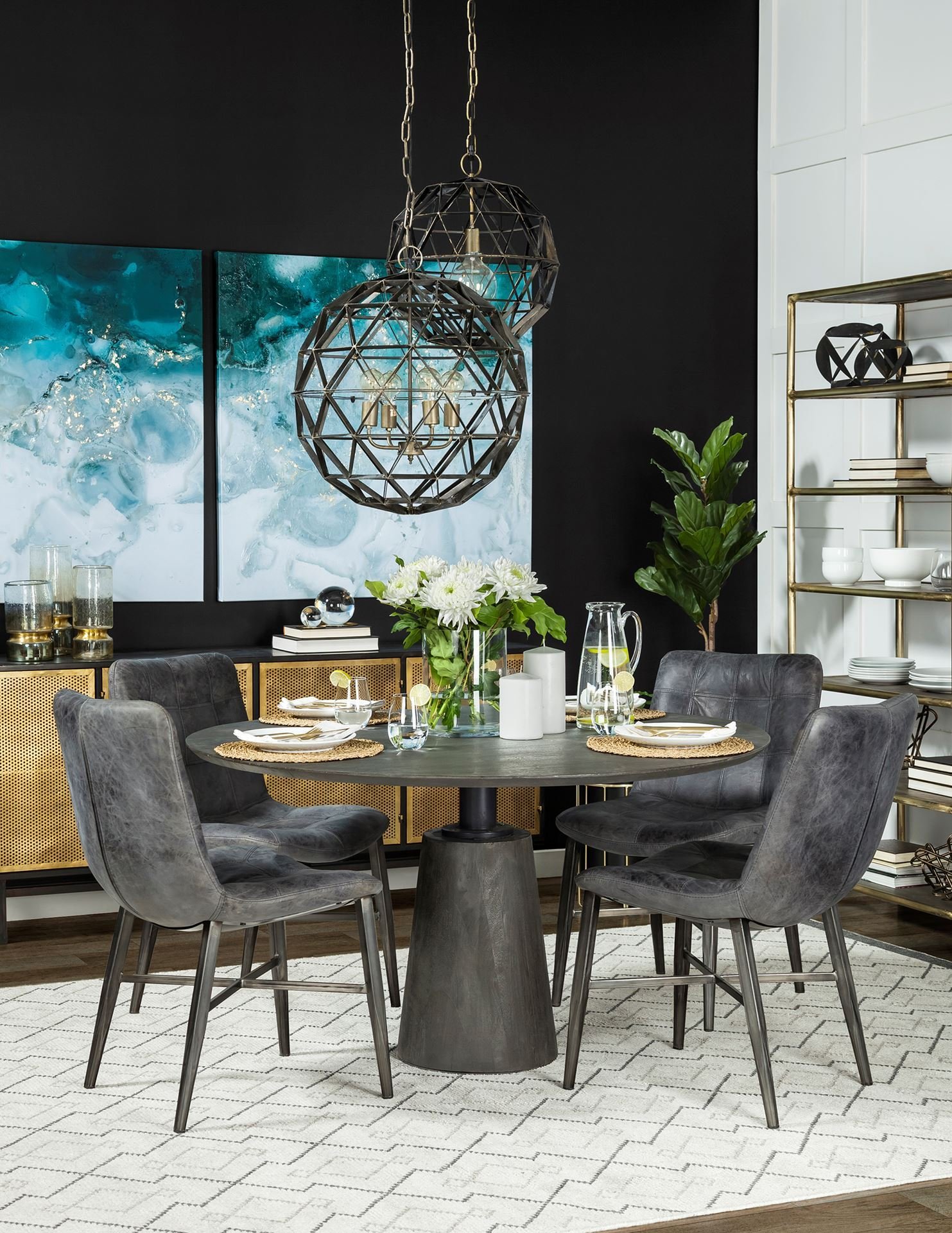 Maxwell 54" Brown Solid Wood Top Brown Metal/Wood Base Dining Table - Image 5