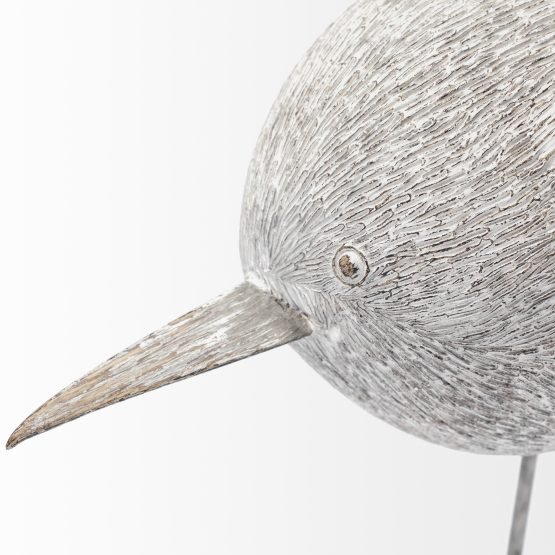 Snipe II 6L x 6W Off-White Resin Bird Ornament W/ Metal Feet - Image 3