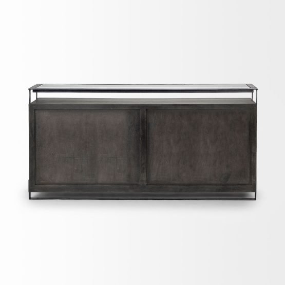 Vidro III 72  x 18 x 36 Glass Top Gray 4 Solid Wood Cabinets Metal Frame Sideboard - Image 4