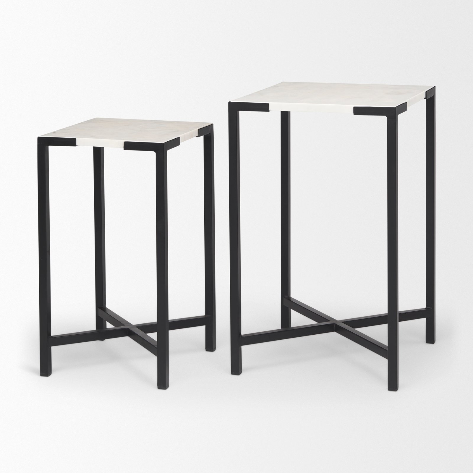 Lucas III (Set of 2) 15L x 15W; 12L x 12W White Marble W/Black Iron Frame Accent Tables - Image 4