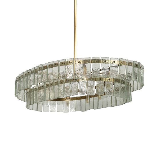 Wallace (45"L x 27"W x 8.8"H) Frosted Glass Gold Metal Ten Bulb Chandelier