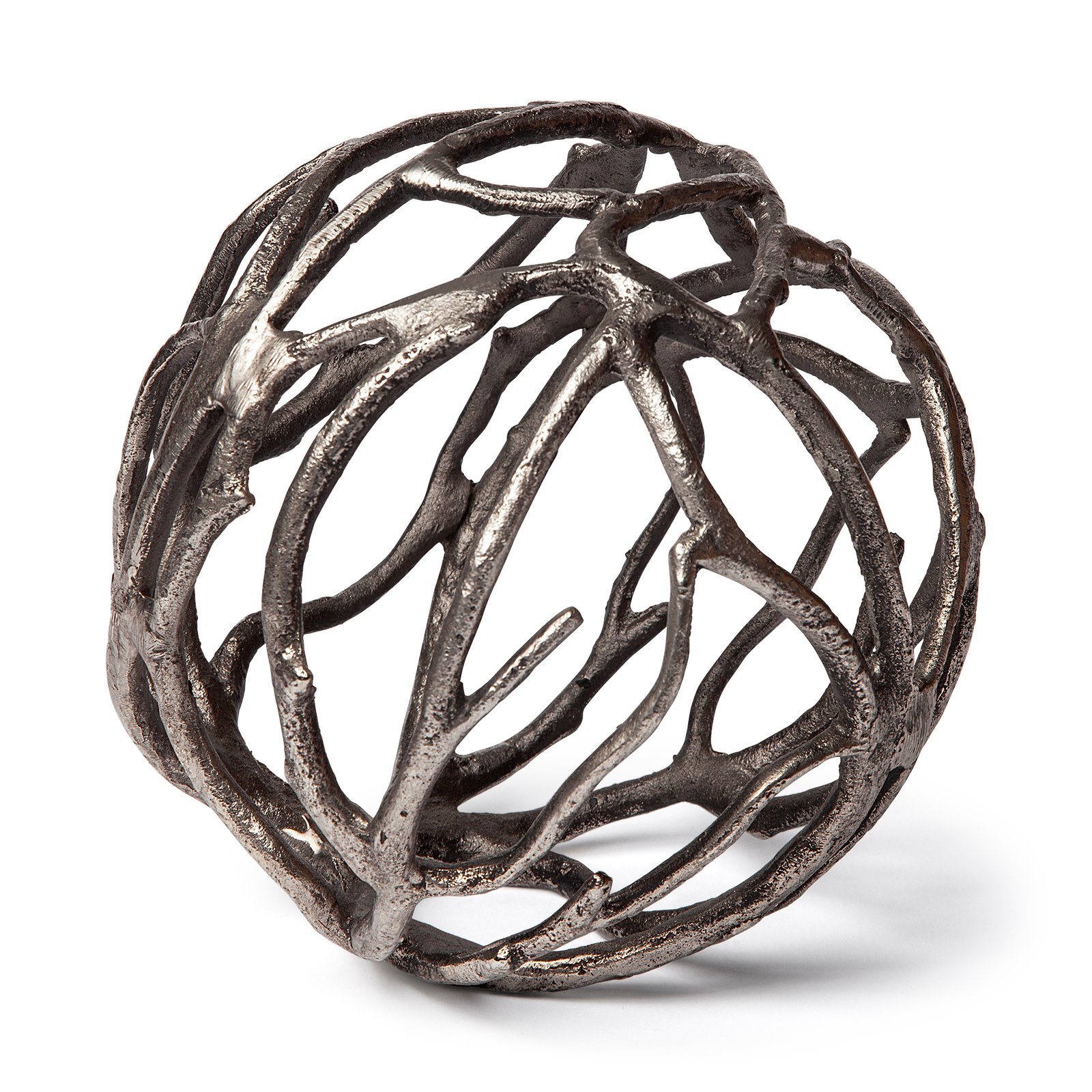 Sphaira II Large 7L x 7W Silver Cast Aluminum Decorative Tree Branch Orb