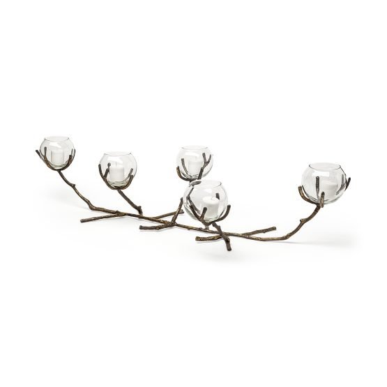 Vine II Distressed Gold Metal Creeper Five Candle Table Candle Holder