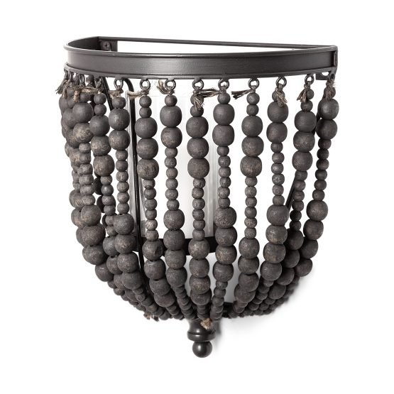 Liam II 11"H Black Metal Frame w/Wooden Beads Wall Candle Holder