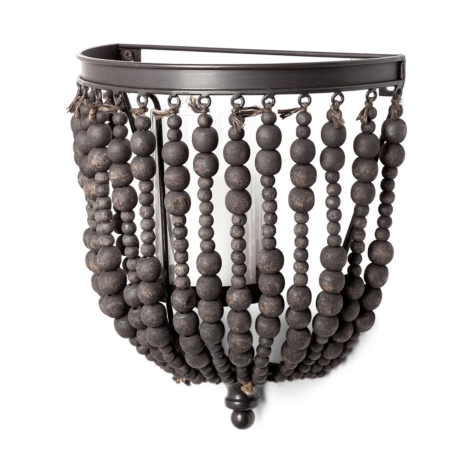 Liam II 11"H Black Metal Frame w/Wooden Beads Wall Candle Holder