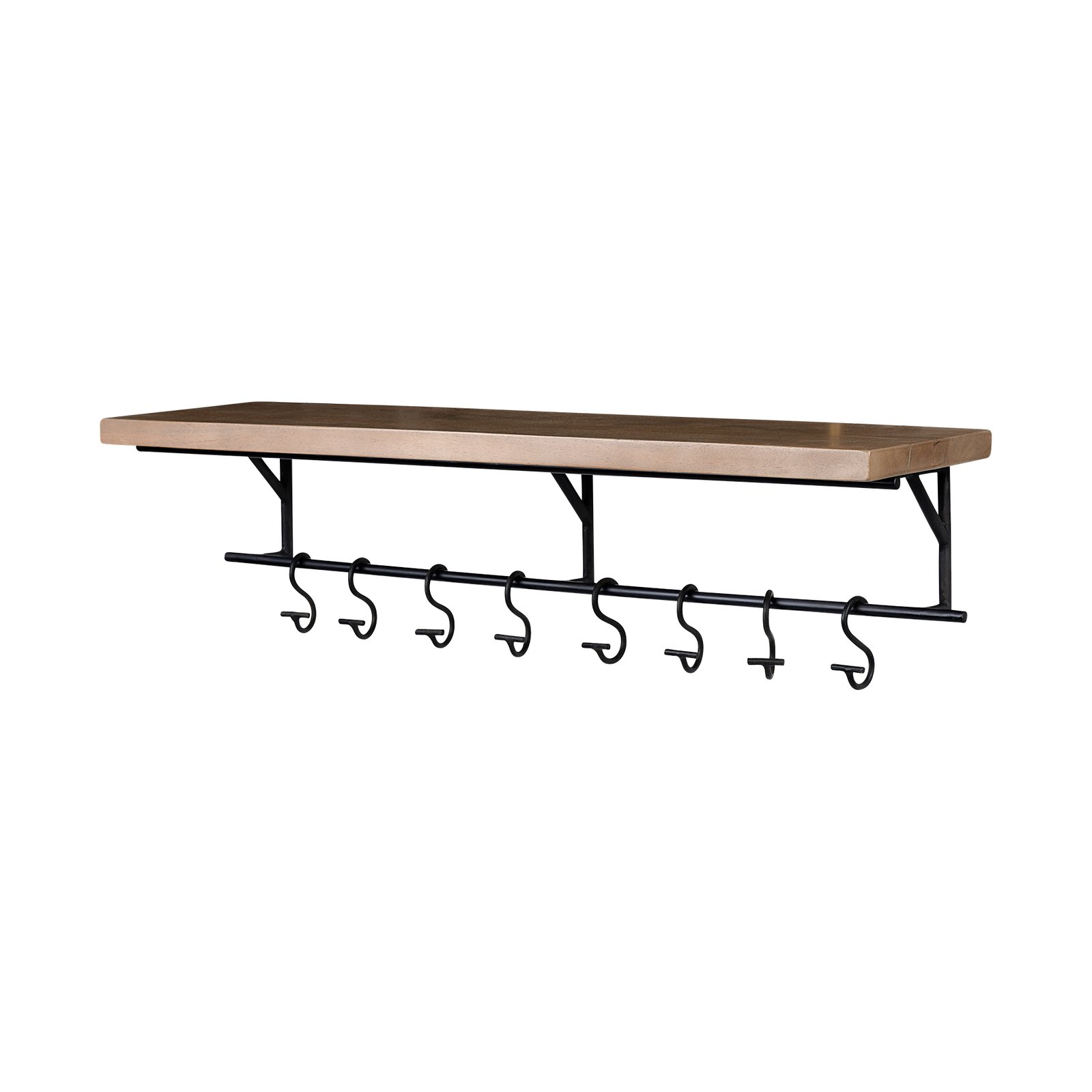 Schutt 36L Wall Mounted Wooden Shelf w/ 8 Hooks for Coats Hats
