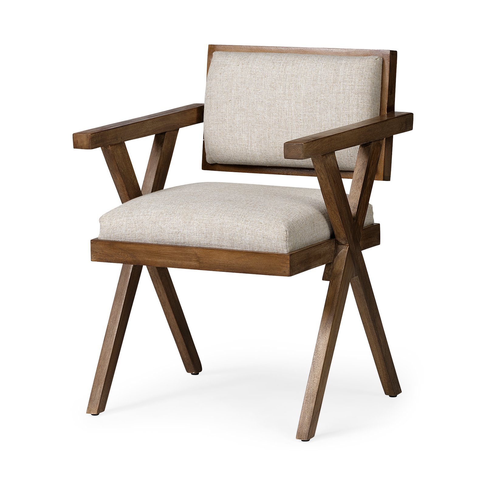 Topanga I Cream Fabric Wrap Medium Brown Wooden Frame Dining Chair