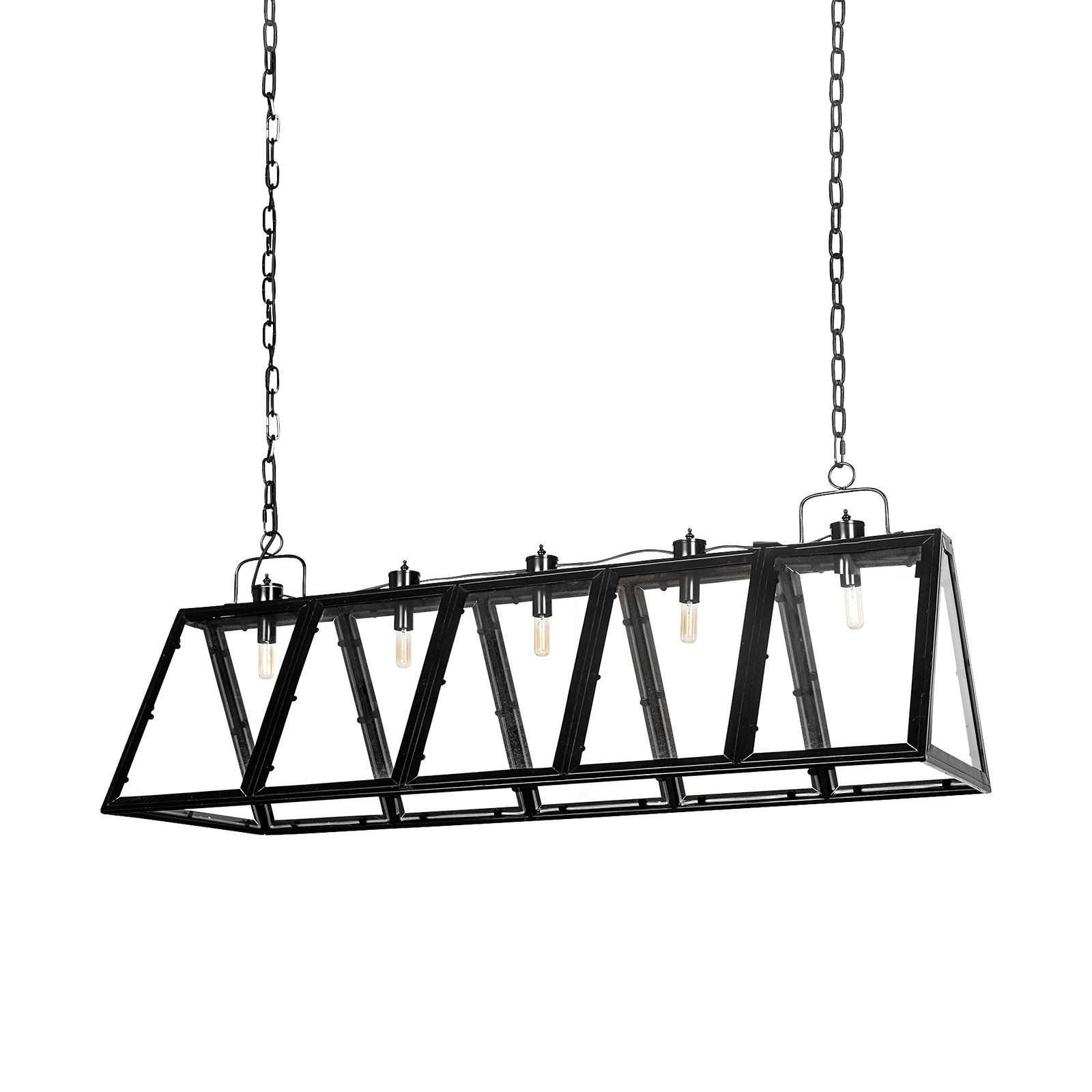 Antigon II (50"L x 19"W x 14"H) Black Metal and Glass Five Bulb Chandelier