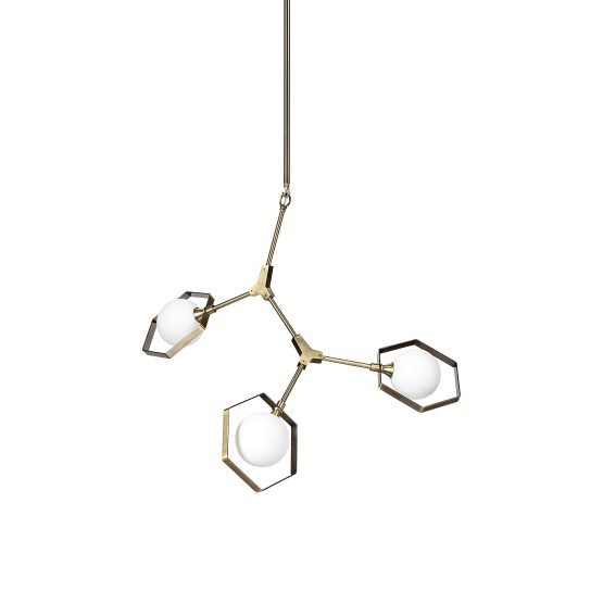 Desousa II (33.9"L x 8.8"W x 28"H) Champagne Metal Multi-Arm Three Light Chandelier
