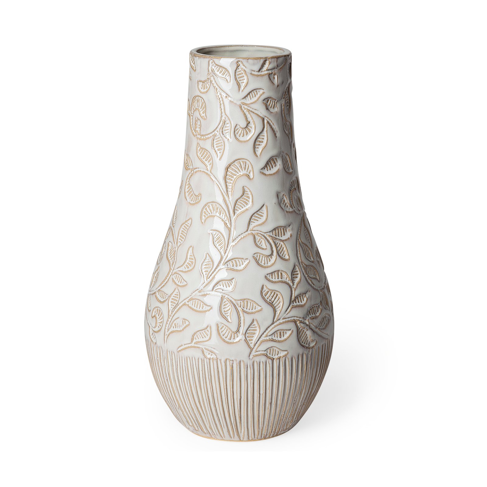 Jadiza III Large White Glaze Floral Patterned Ceramic Vase