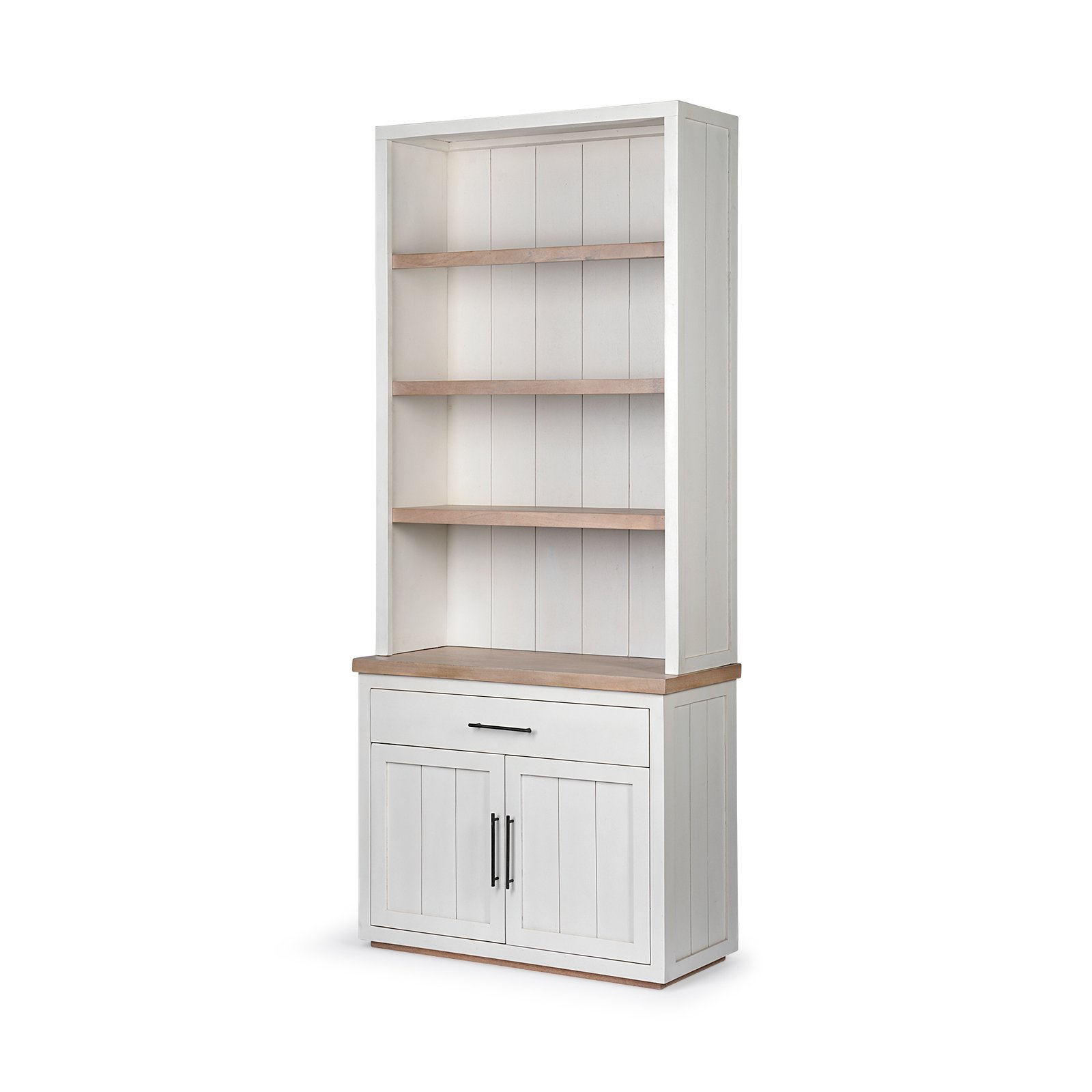 Fairview I 38L x 17W x 91H White and Medium Brown Wood Three Shelf Shelving Unit