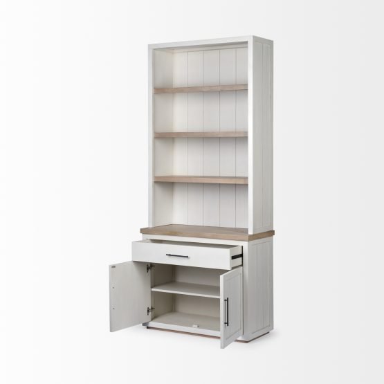 Fairview I 38L x 17W x 91H White and Medium Brown Wood Three Shelf Shelving Unit - Image 5