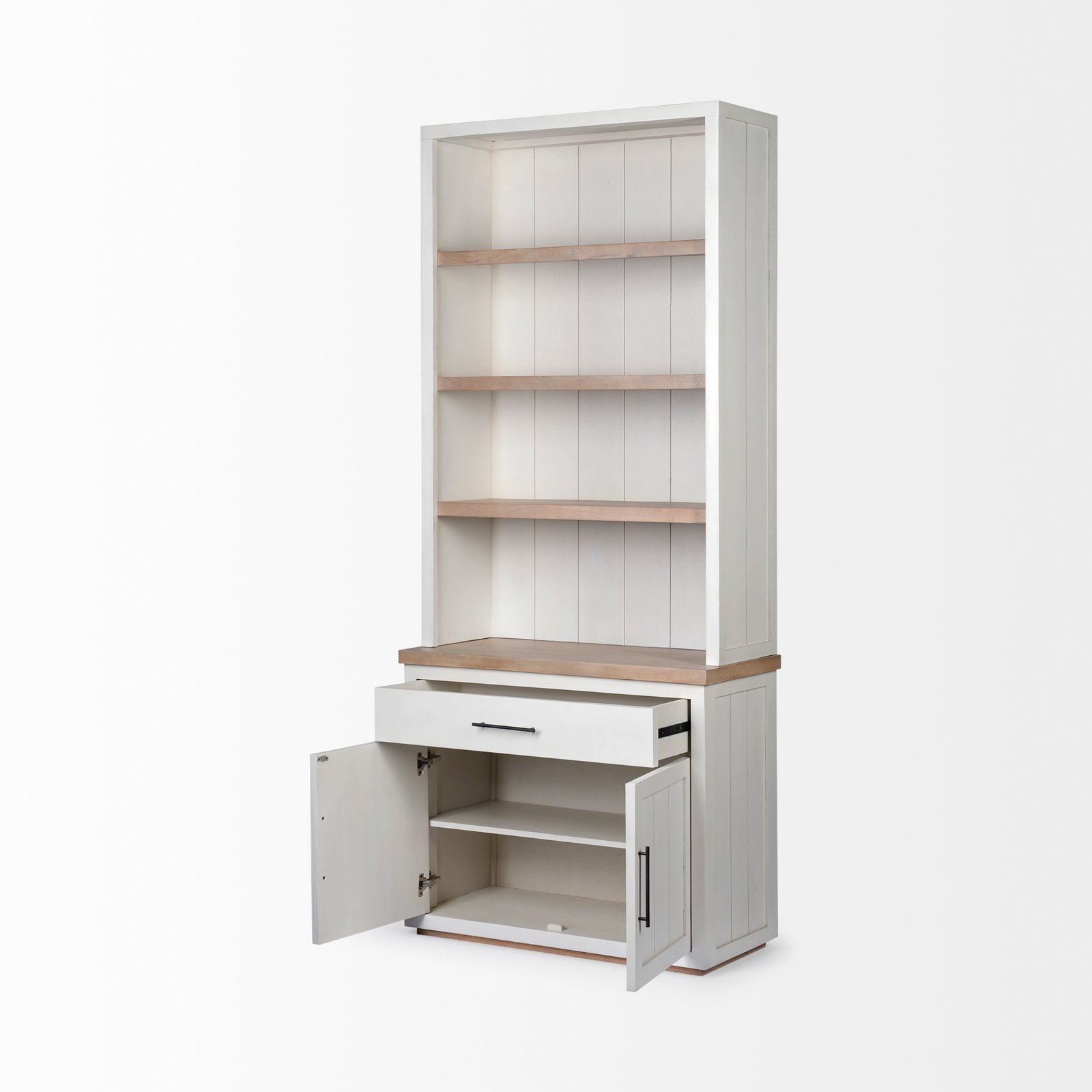 Fairview I 38L x 17W x 91H White and Medium Brown Wood Three Shelf Shelving Unit - Image 5