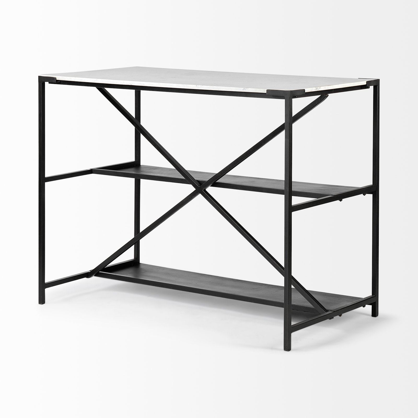 Lucas IV 48X24X36 Black Two-Tier Iron Body White Marble Top Kitchen Island - Image 5