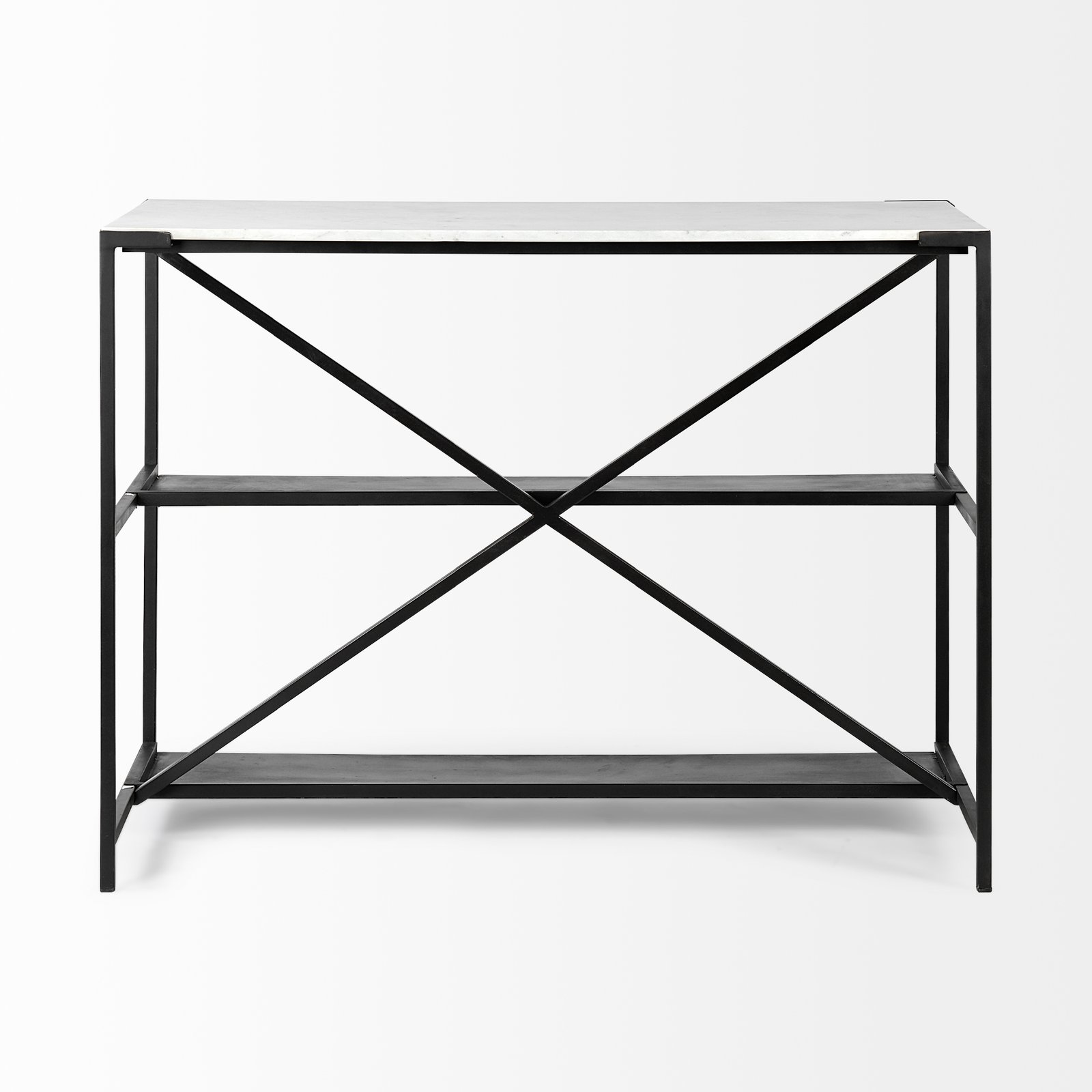 Lucas IV 48X24X36 Black Two-Tier Iron Body White Marble Top Kitchen Island - Image 4