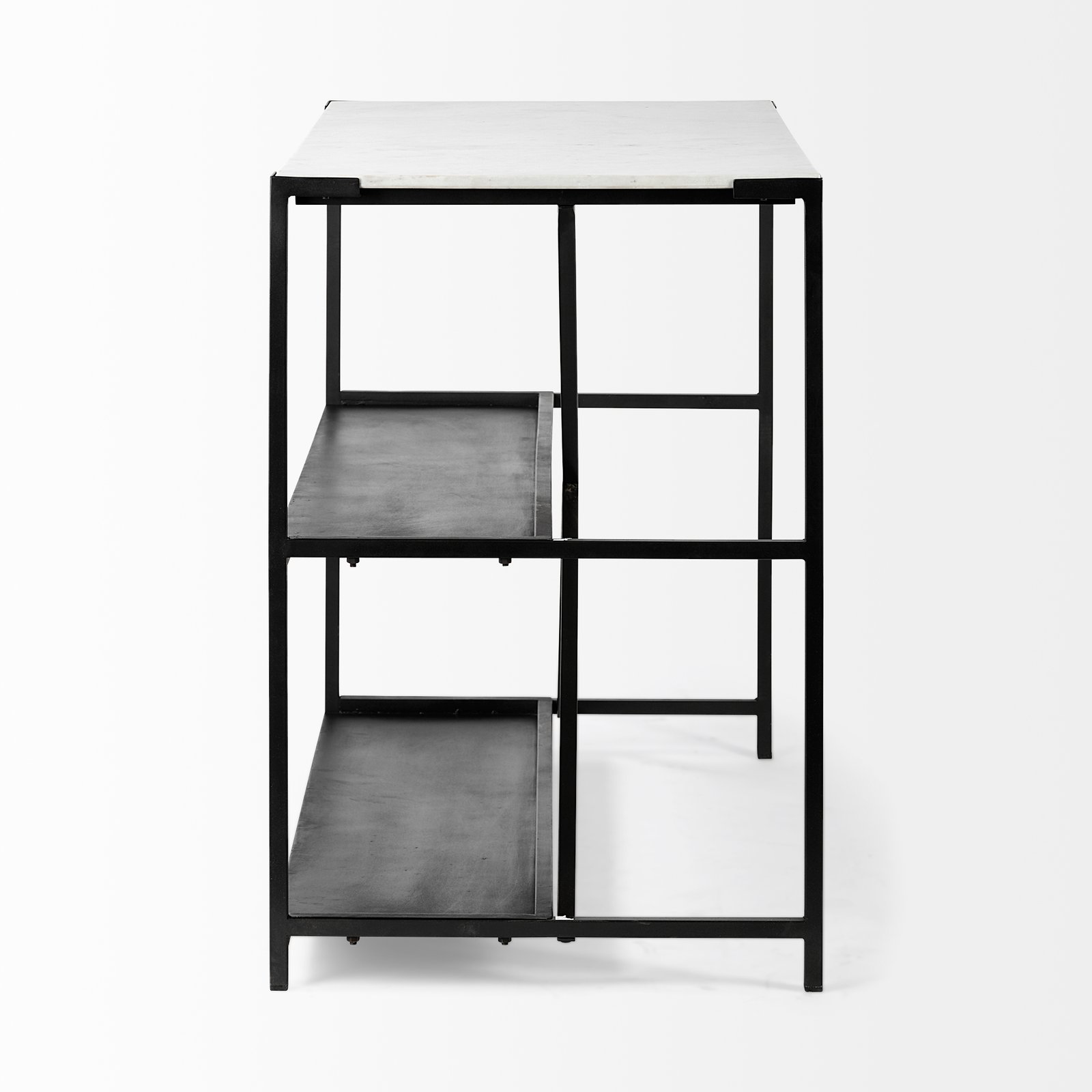 Lucas IV 48X24X36 Black Two-Tier Iron Body White Marble Top Kitchen Island - Image 3