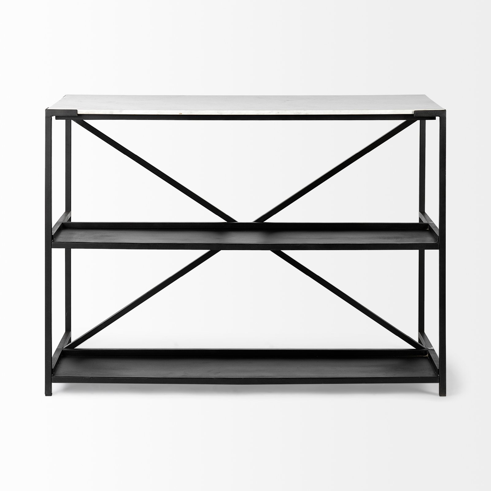 Lucas IV 48X24X36 Black Two-Tier Iron Body White Marble Top Kitchen Island - Image 2