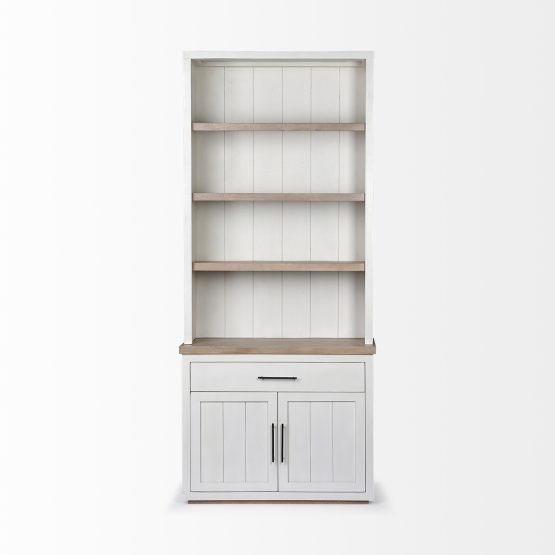 Fairview I 38L x 17W x 91H White and Medium Brown Wood Three Shelf Shelving Unit - Image 2