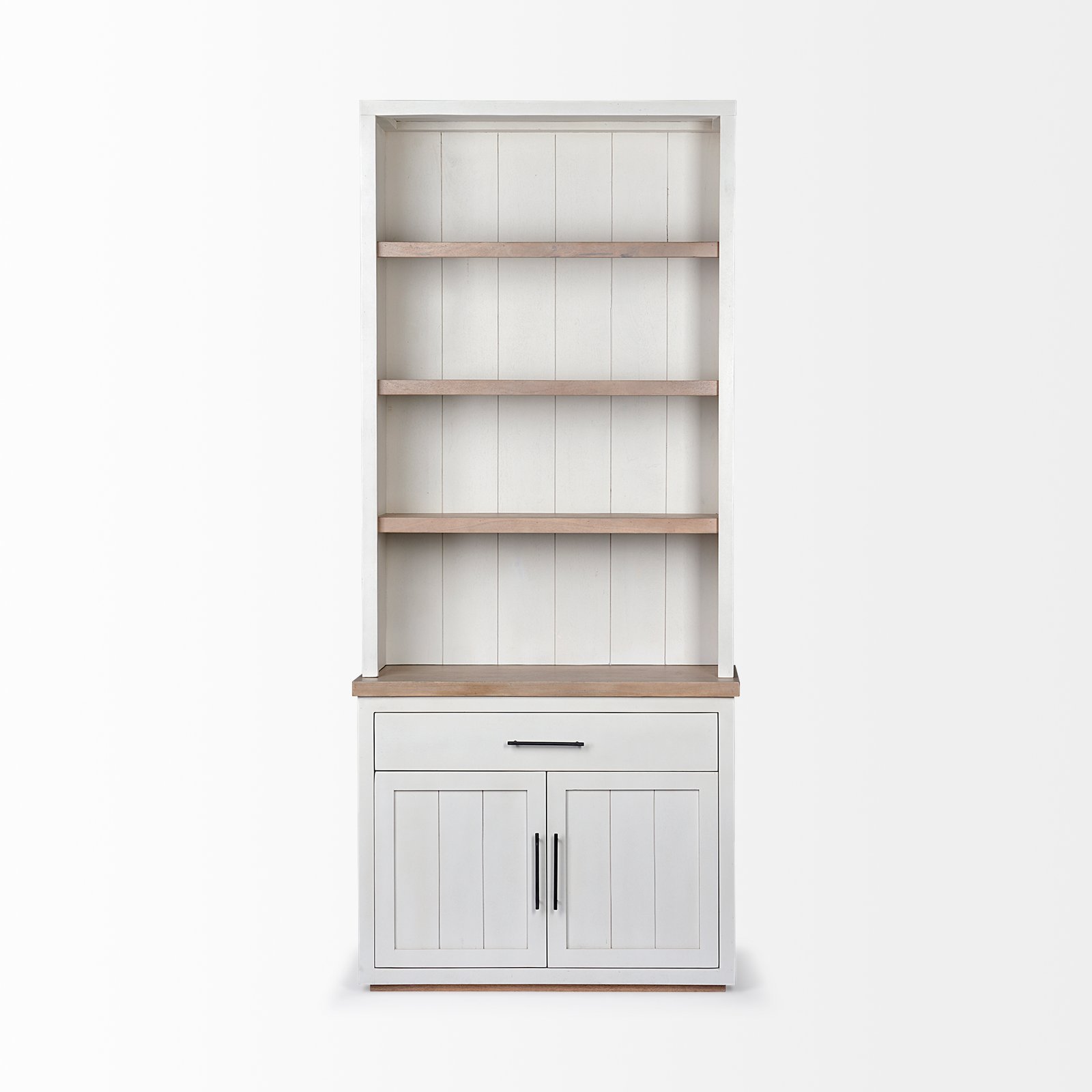 Fairview I 38L x 17W x 91H White and Medium Brown Wood Three Shelf Shelving Unit - Image 2