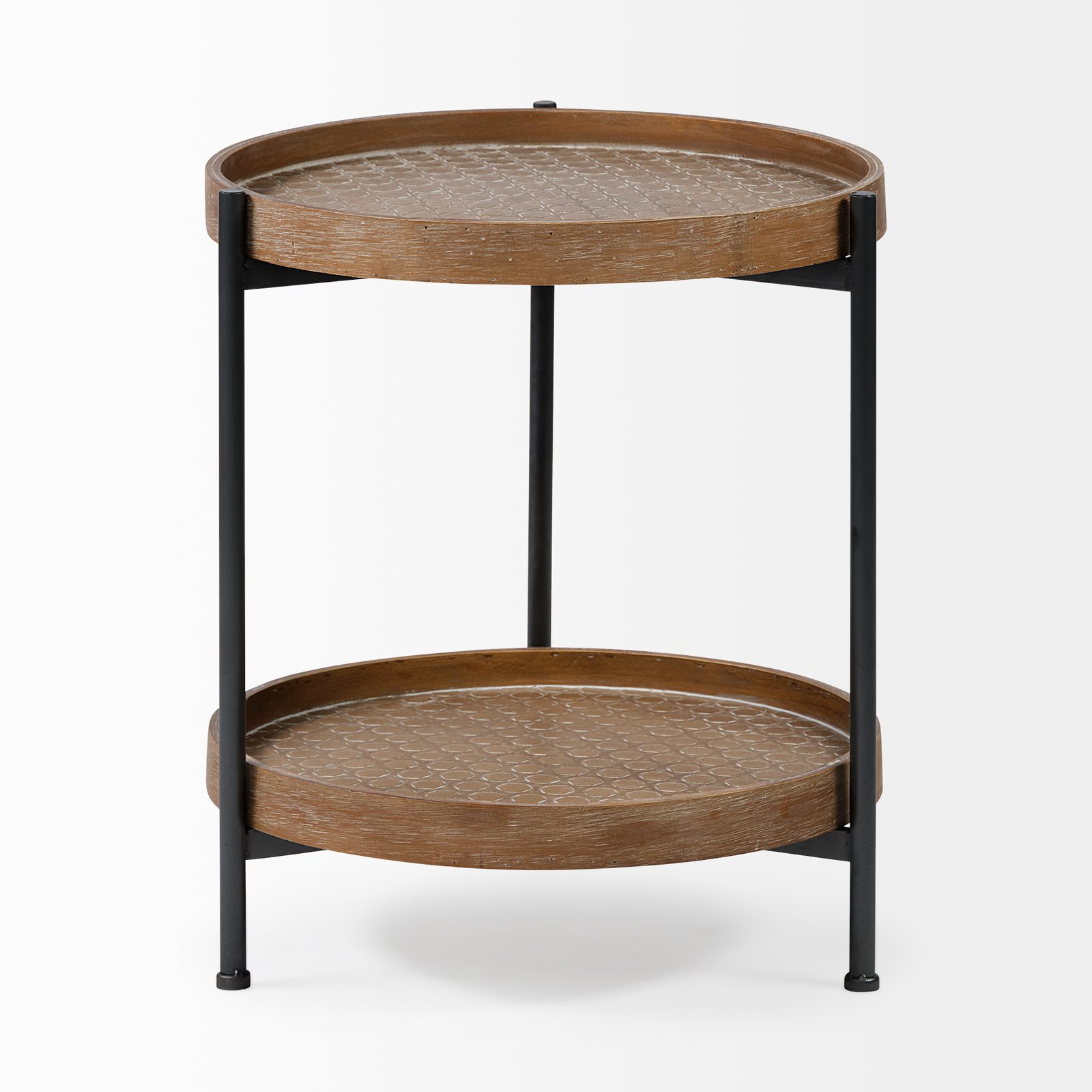 Kade III 16.9" Round Top Natural Brown Wood and Gray Metal Frame Tray-Style End/Side Table - Image 2