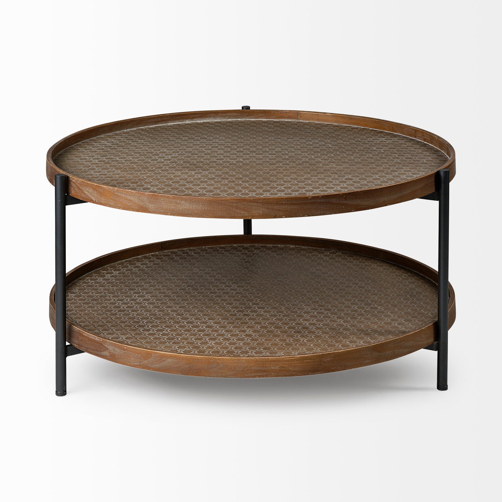 Kade 33" Round Brown Table Gray Metal Frame Two-Tier Coffee Table - Image 2