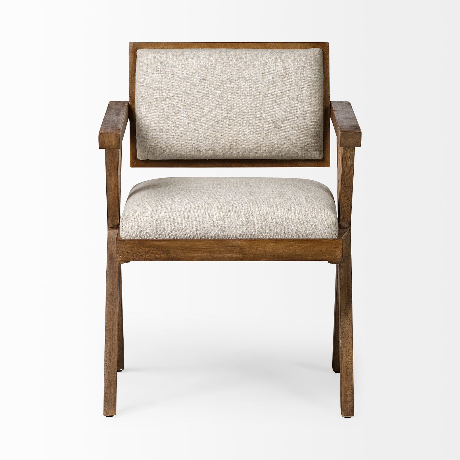 Topanga I Cream Fabric Wrap Medium Brown Wooden Frame Dining Chair - Image 2