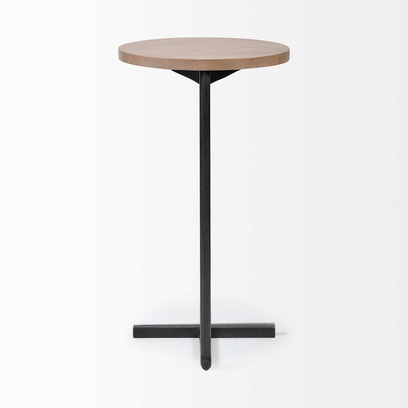 Ballatine 15L x 15W x 27H Brown Wood Round Top w/ Black Metal Base Accent Table - Image 4