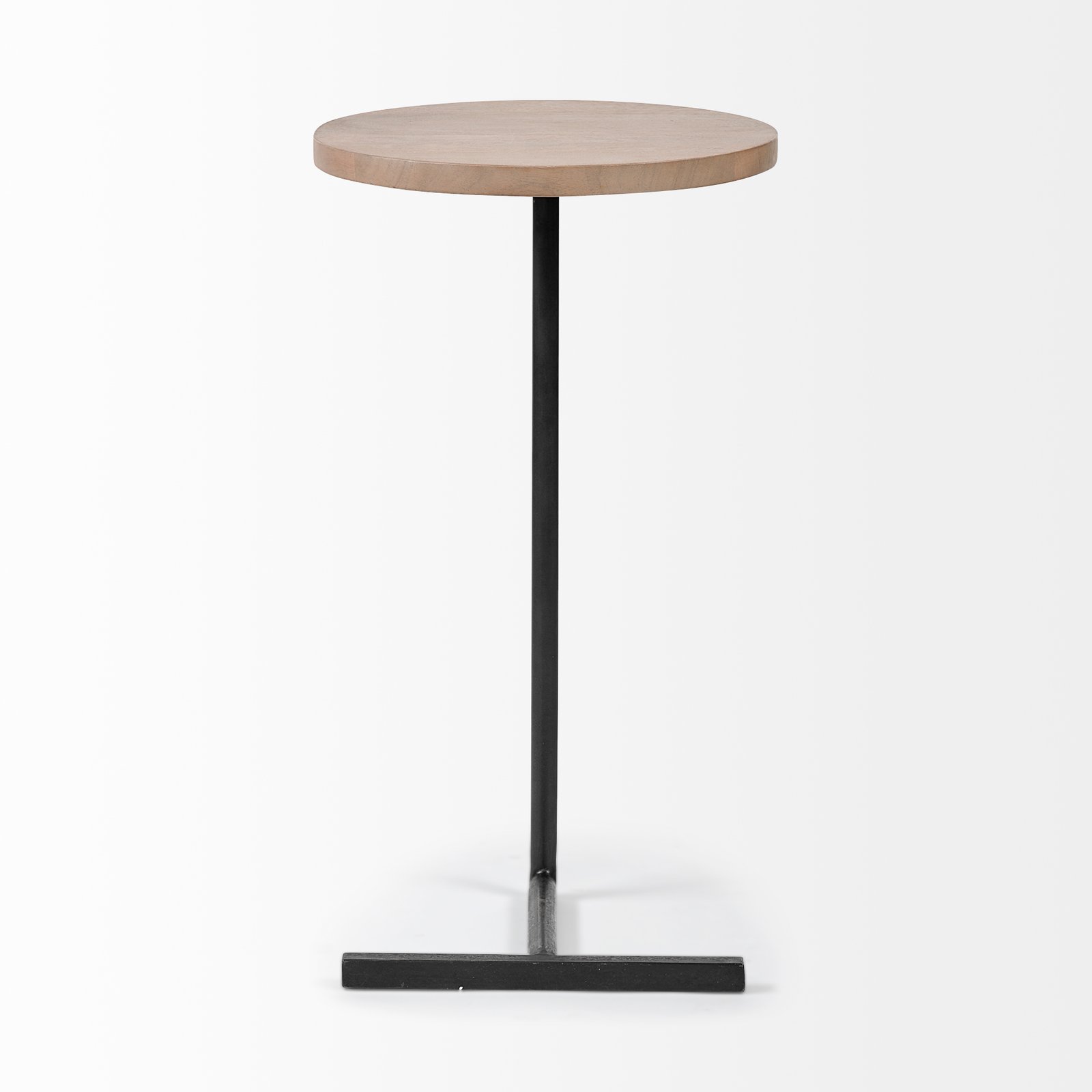 Ballatine 15L x 15W x 27H Brown Wood Round Top w/ Black Metal Base Accent Table - Image 2