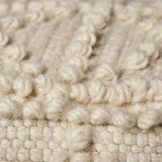 Leroy Square Cream Wool Pouf w/ Popcorn Detail - Image 3