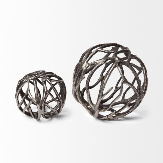 Sphaira I Small 5L x 5W Silver Cast Aluminum Decorative Tree Branch Orb - Image 2
