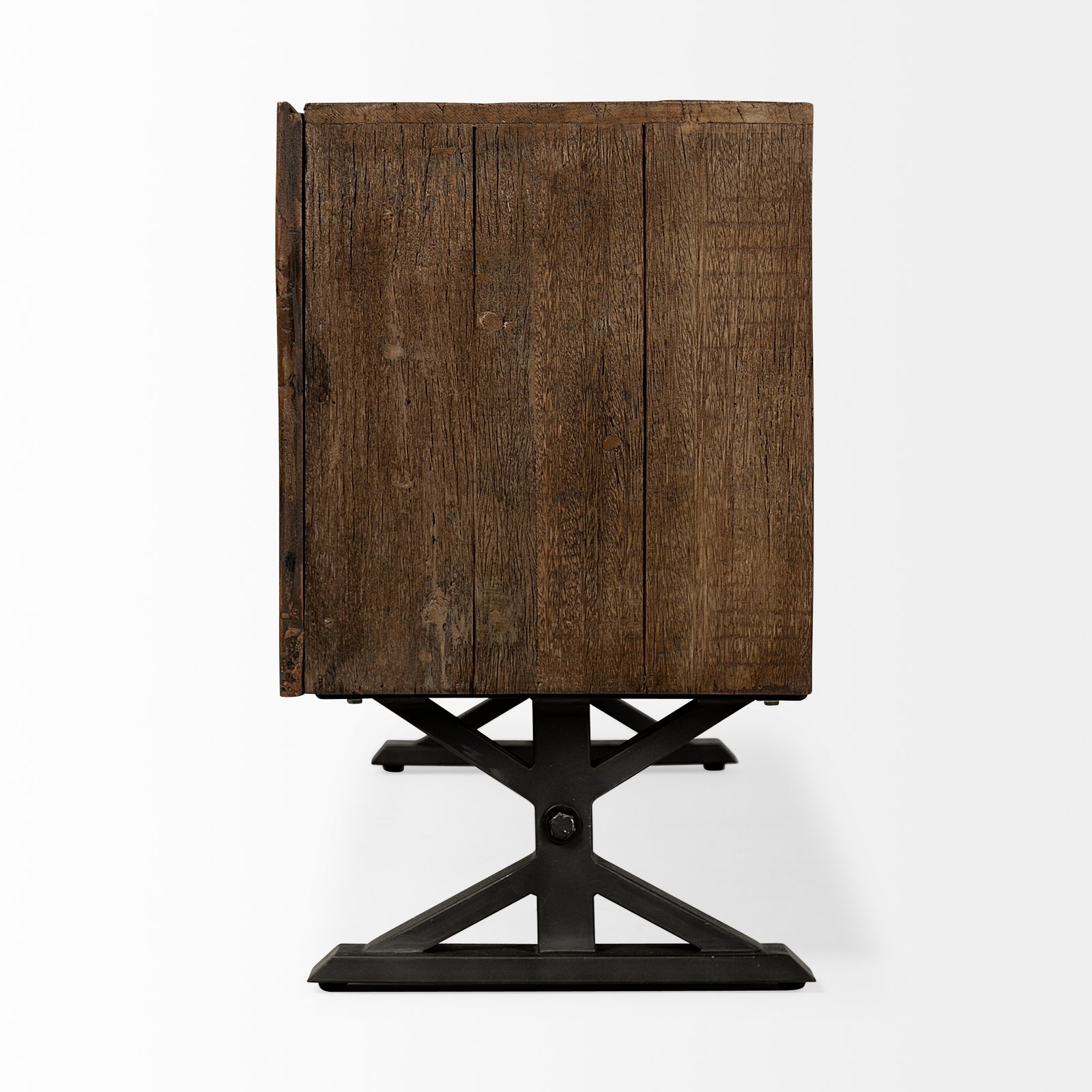 Hollingworth 72x18 Brown Solid Wood Frame Nickel Metal Base 4 Cabinet Door Sideboard - Image 3