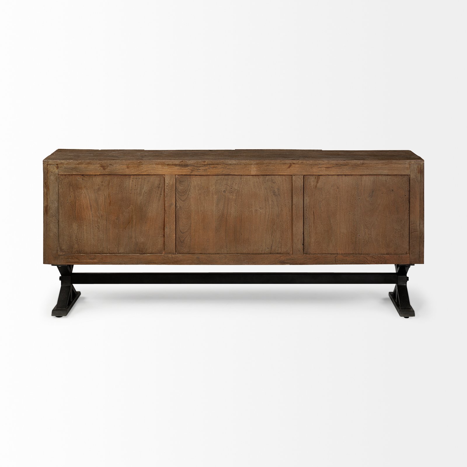 Hollingworth 72x18 Brown Solid Wood Frame Nickel Metal Base 4 Cabinet Door Sideboard - Image 4