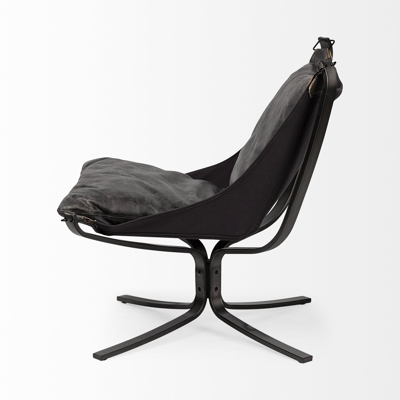 Colarado Black Leather Cushions w/ Black Metal Frame Sling-Style Accent Chair - Image 3