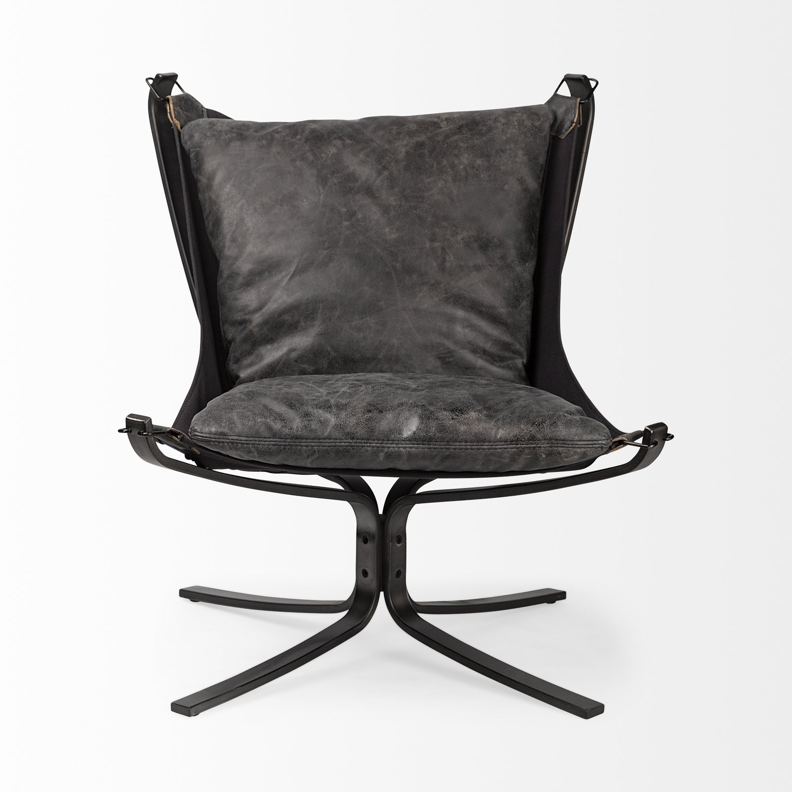 Colarado Black Leather Cushions w/ Black Metal Frame Sling-Style Accent Chair - Image 2