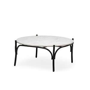 Etienne 36" Round White Marble Top Black Metal Base Coffee Table