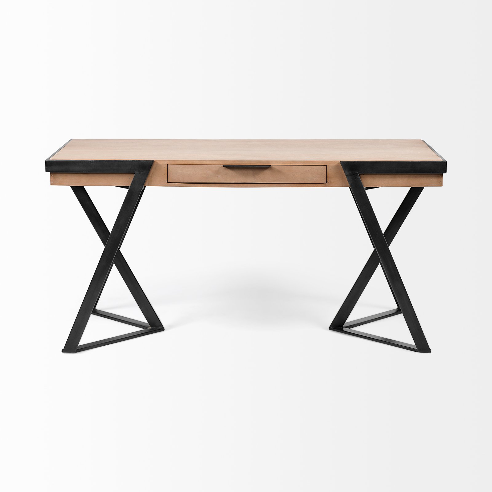 Steinbeck 61L x 28.75W x 30H Light Brown Wooden Iron Frame Office Desk - Image 2