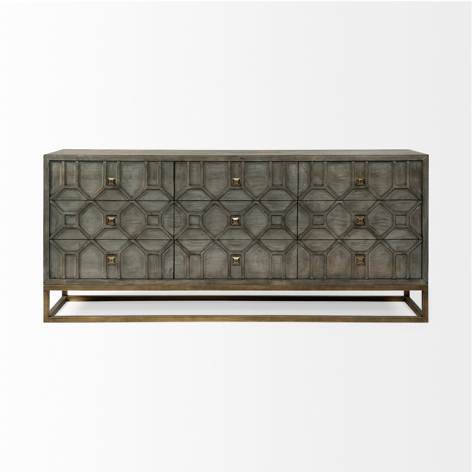 Genevieve II 70x15.8 Gray Fir Veneer W/Gold Metal Frame Base 9 Drawer Sideboard - Image 2