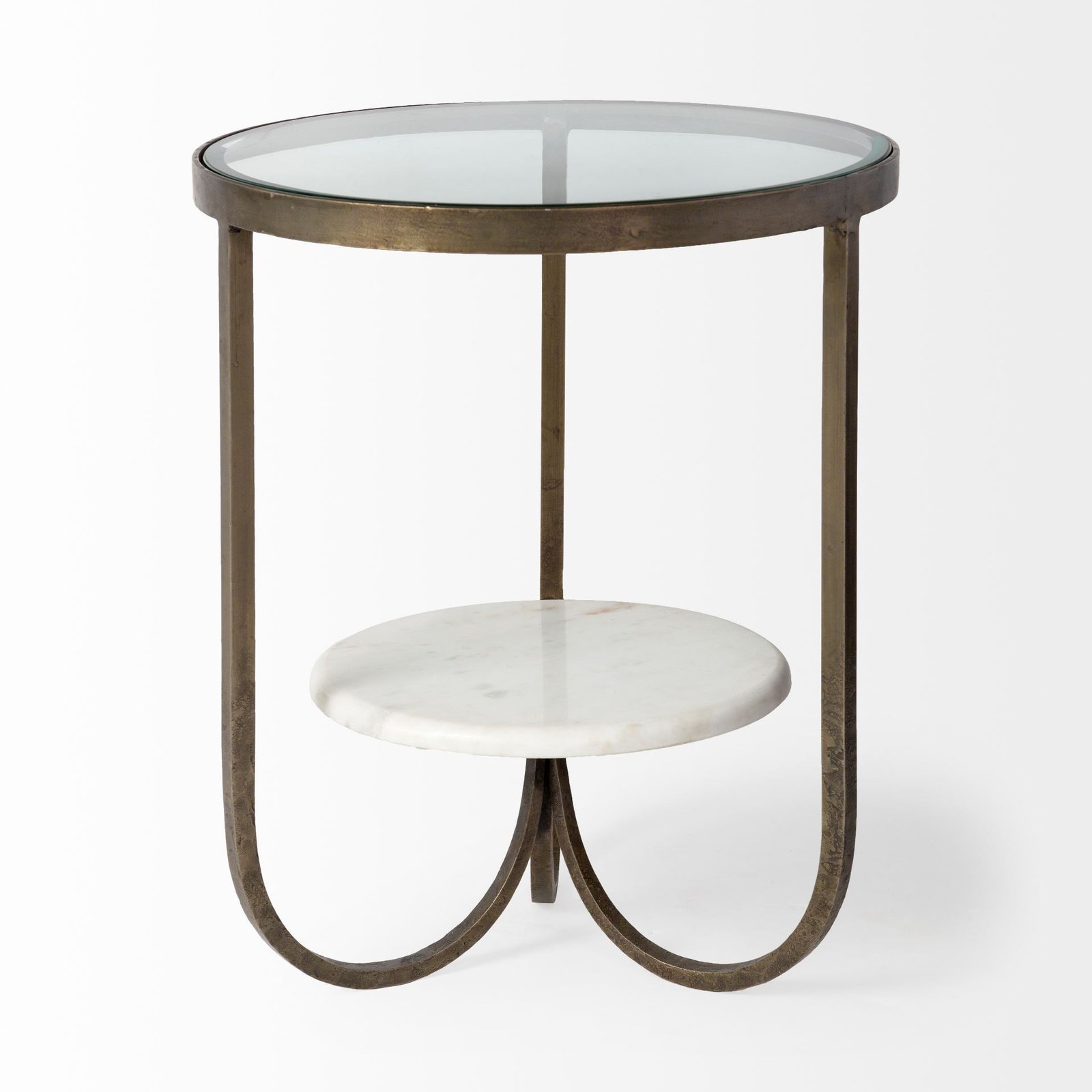 Reinhardt II 20" Round Glass Top Metal and Marble Detail End/Side Table - Image 2
