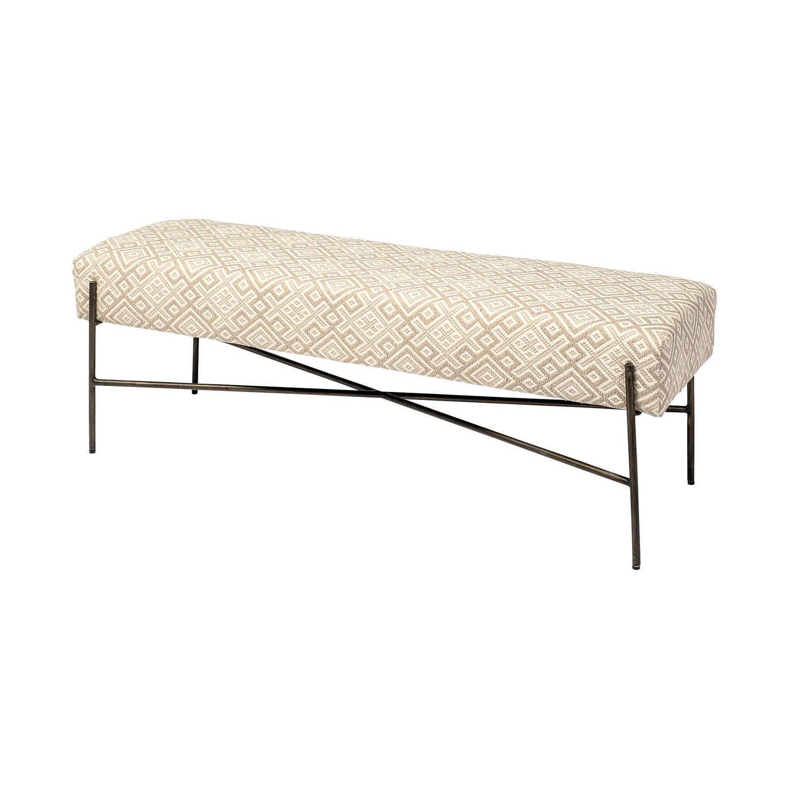 Avery II 55L x 17W Off White Upholstered Seat With Metal Base Accent Bench