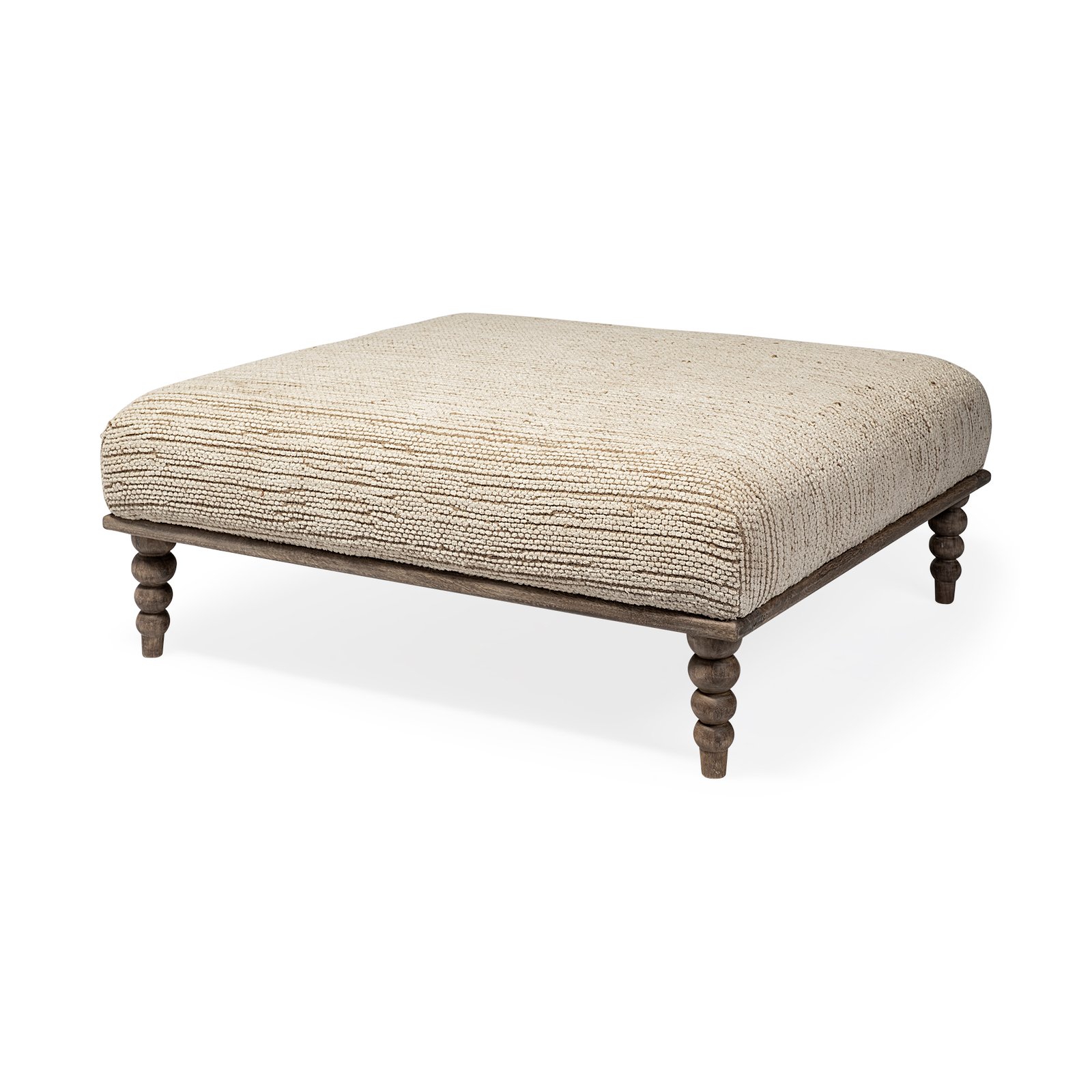 Alder I 42L x 42W Upholstered Cream Seat With Brown Wooden Base Accent Bench