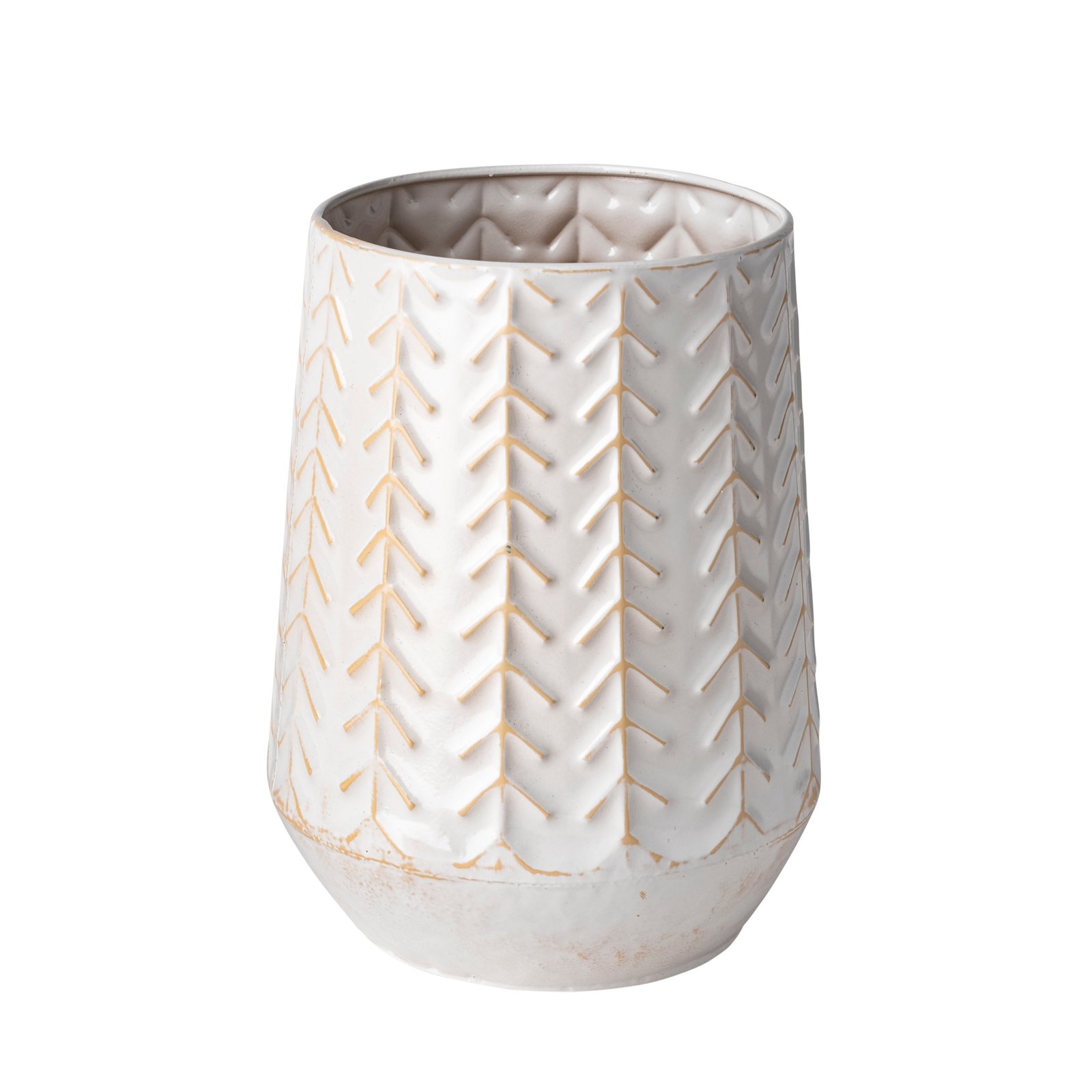 Gemma II Metal Glossy White Chevron Vase