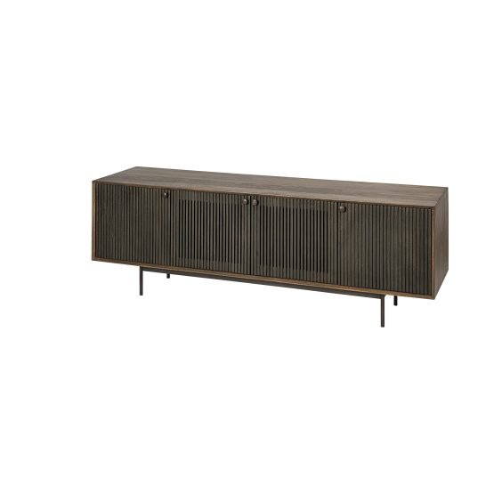 Grace I Two-Toned Brown Solid Wood TV Stand Media Console with Slated Doors TV up to 82"