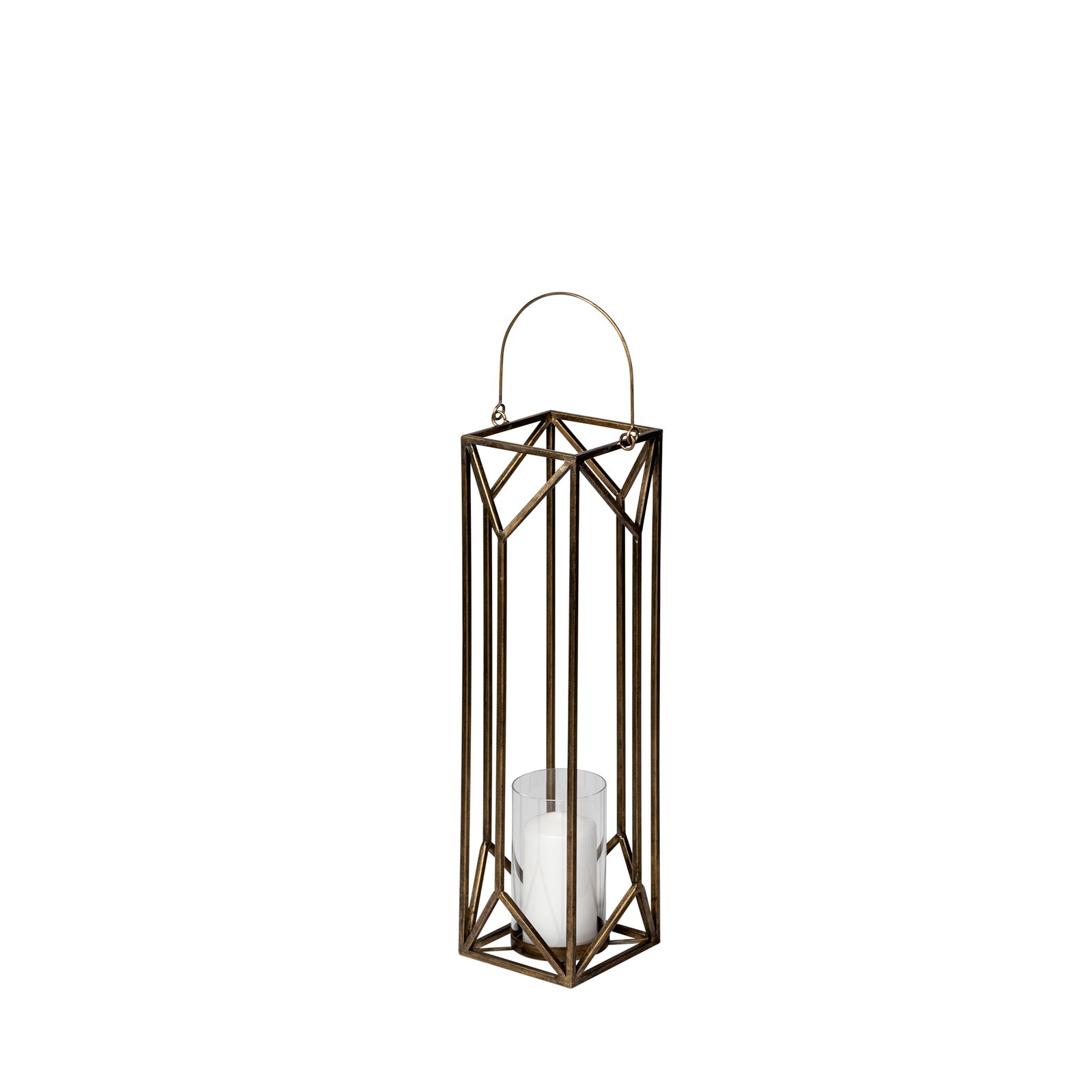Ivy Small Gold Metal Geometric Cage Candle Holder Lantern
