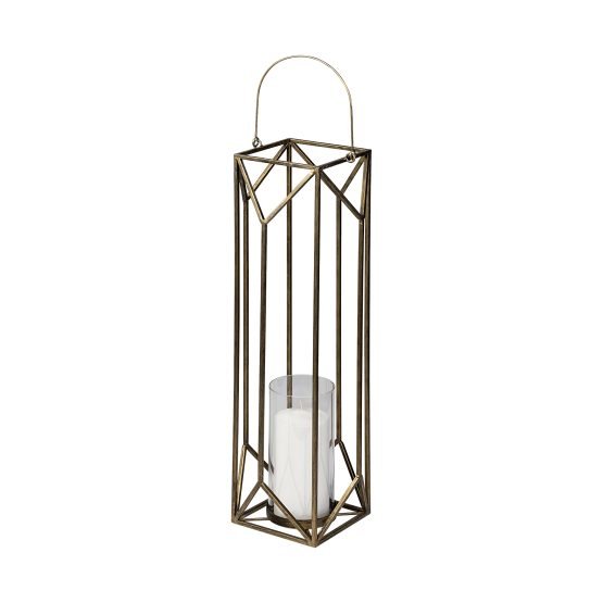 Ivy Large Gold Metal Geometric Cage Candle Holder Lantern