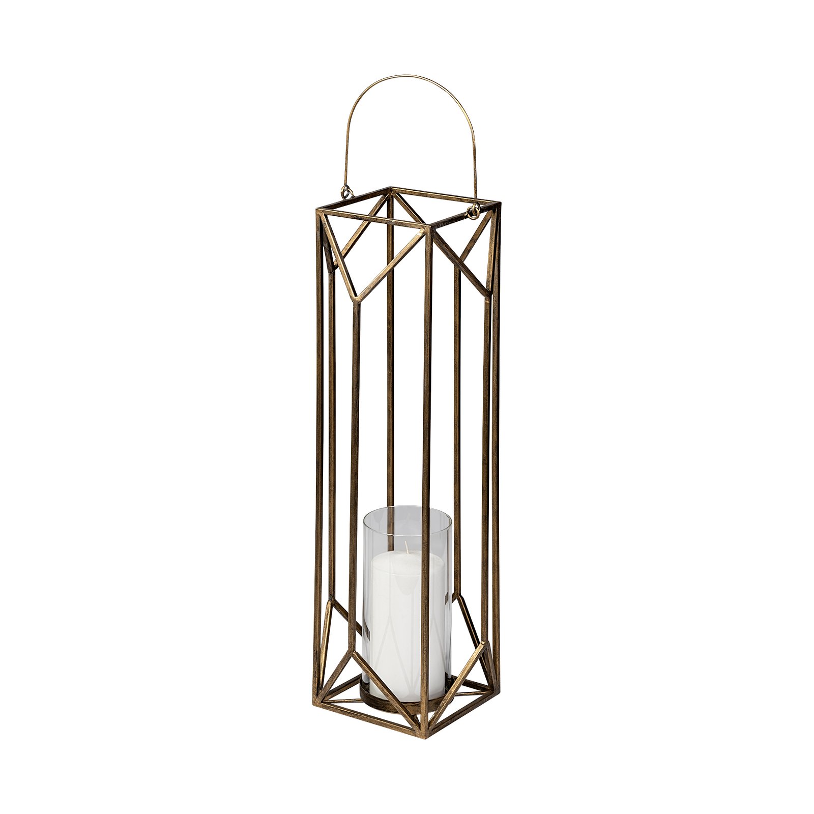 Ivy Large Gold Metal Geometric Cage Candle Holder Lantern