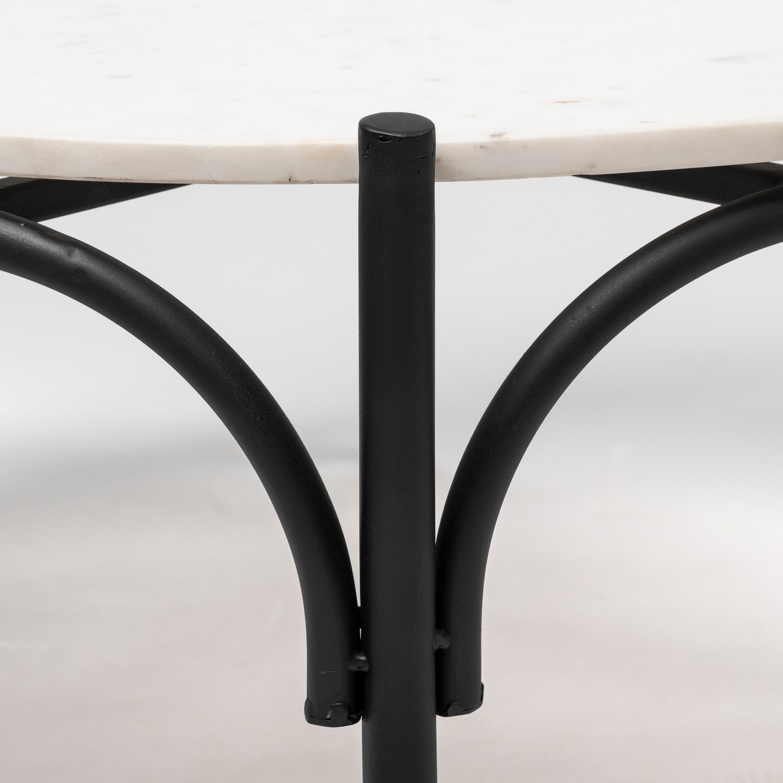 Etienne 36" Round White Marble Top Black Metal Base Coffee Table - Image 5