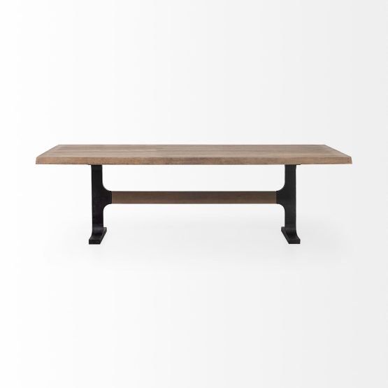 Araxi 95L x 41W x 30H Rectangular Brown Solid Wood Top Black Metal Base Dining Table - Image 2