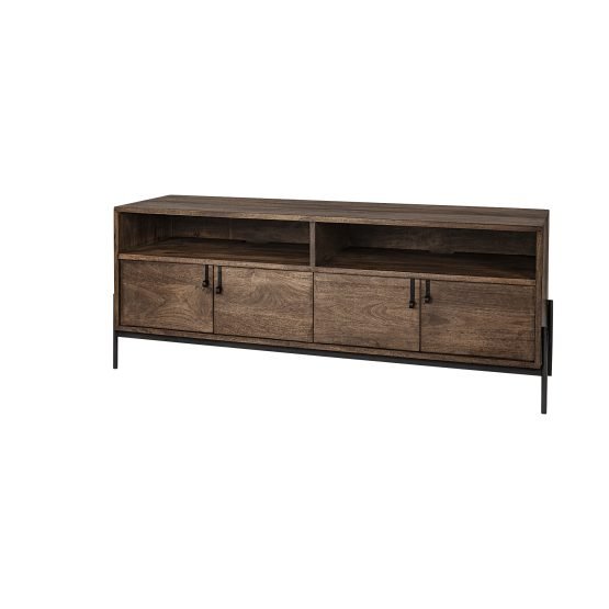 Glenn IV Dark Brown Wood w/ Black Iron Frame Media Console w/ Storage TV Stand for TV up to 71"