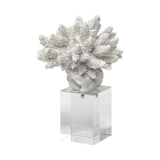 Isla (Small) 5L x 5W White Replica Resin Coral On Clear White Glass