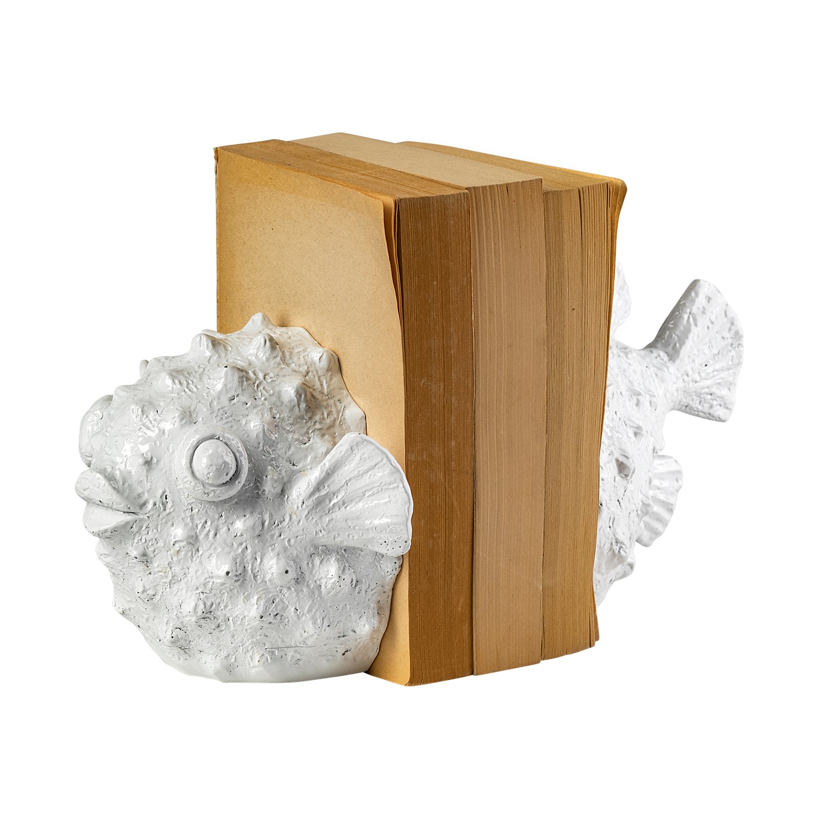 Meena (Set of 2) 9L x 6W White Coastal Puffer Fish Bookends